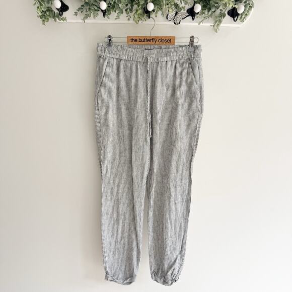 J Crew Striped Linen Blend Drawstring Gray and White Striped Pants Size 8T KD - Picture 1 of 3